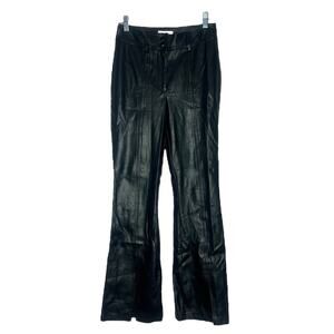 Topshop Pants Women 4 Black Vegan Leather Slit Hems Faux Leather Flare Edgy Rock
